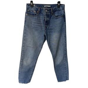 Levi’s Premium Wedgie Straight Jeans in Othella - Raw Hem Blue Button Fly 29